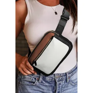 Azura Exchange White Leather Colorblock Zipped Removable Clip Crossbody Bag