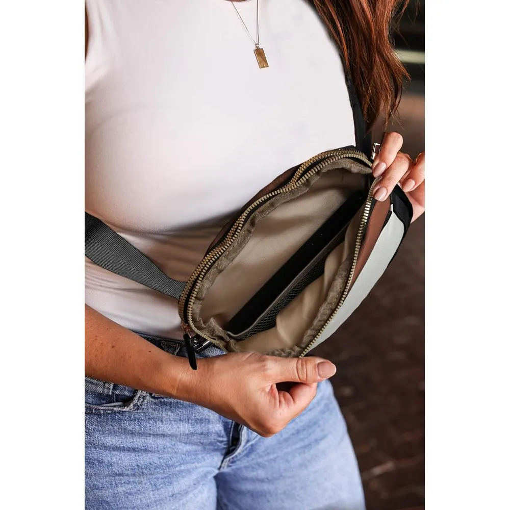 Azura Exchange White Leather Colorblock Zipped Removable Clip Crossbody Bag