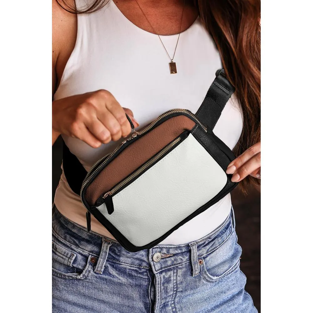 Azura Exchange White Leather Colorblock Zipped Removable Clip Crossbody Bag