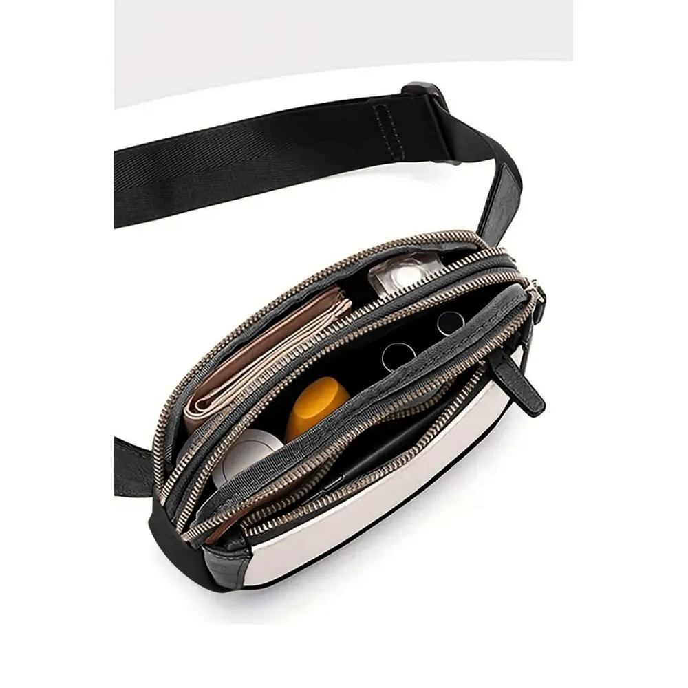 Azura Exchange White Leather Colorblock Zipped Removable Clip Crossbody Bag