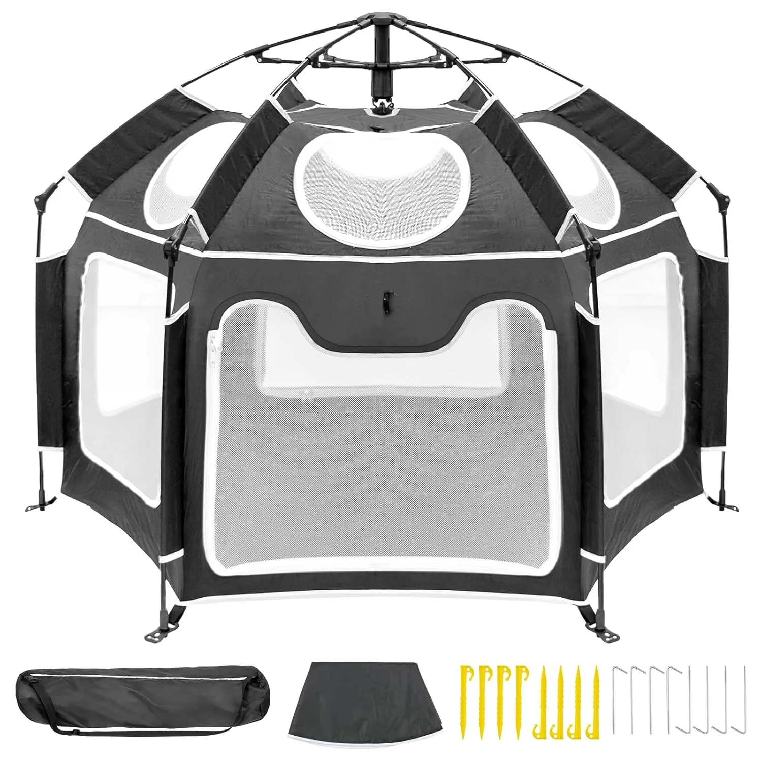 Baby Playpen with UV Canopy, Portable 1-Click Set Up Baby Tent, Toddler Play Yard for Indoor, Outdoor, Foldable Playpen for Beach, Camping, Home, Lightweight Versatile Toddler Tent, with Travel Bag