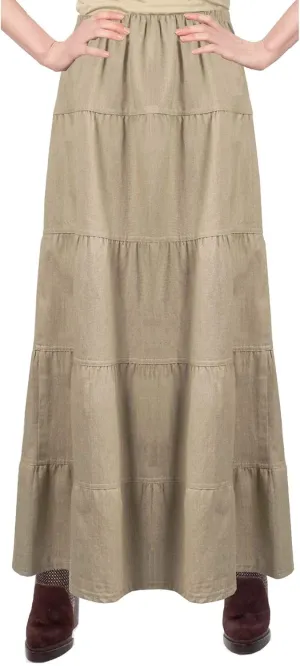 Baby'O Women's Ankle Length Tiered Long Denim Prairie Skirt