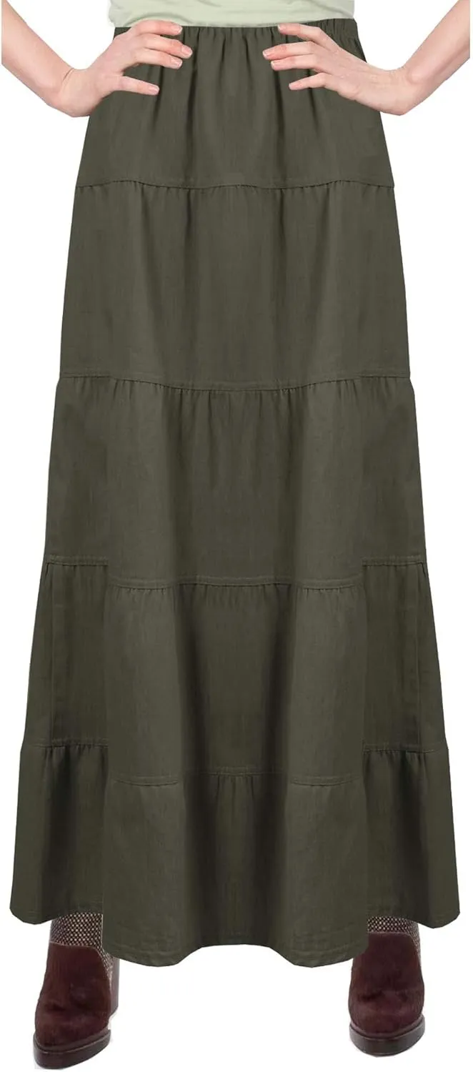 Baby'O Women's Ankle Length Tiered Long Denim Prairie Skirt