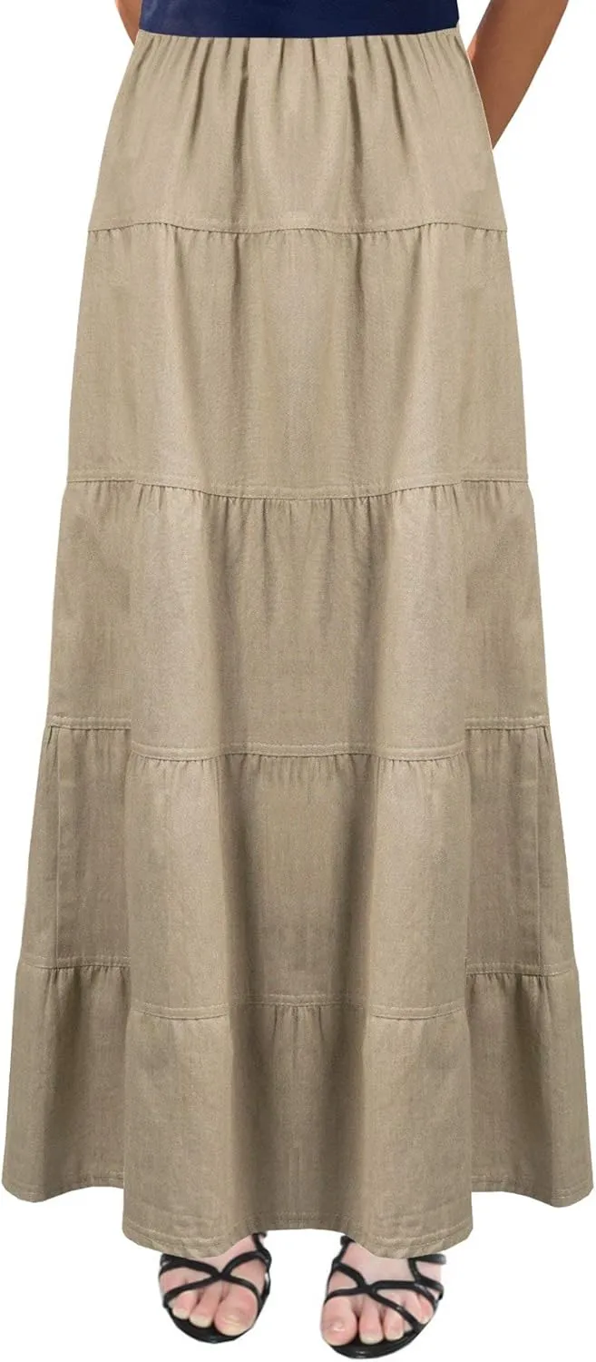 Baby'O Women's Ankle Length Tiered Long Denim Prairie Skirt