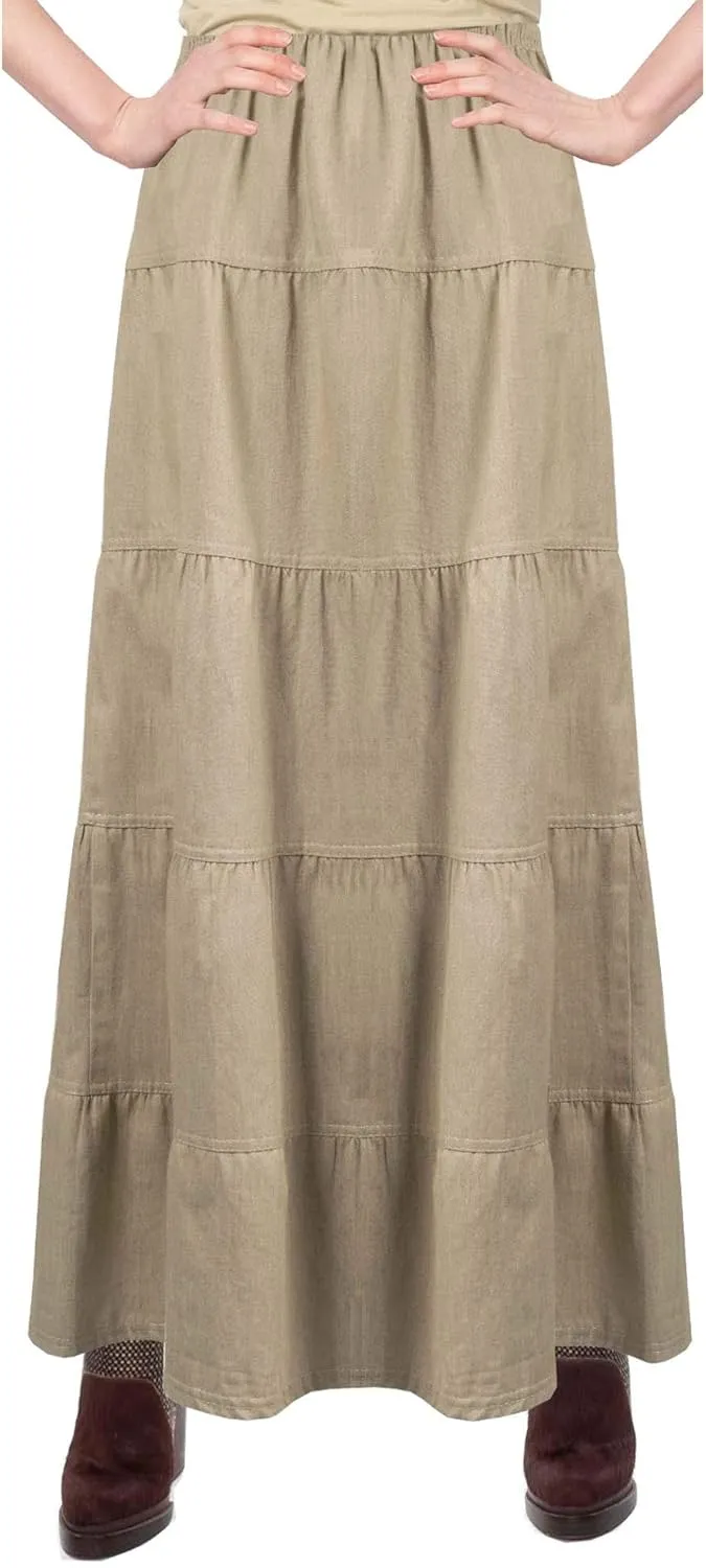 Baby'O Women's Ankle Length Tiered Long Denim Prairie Skirt
