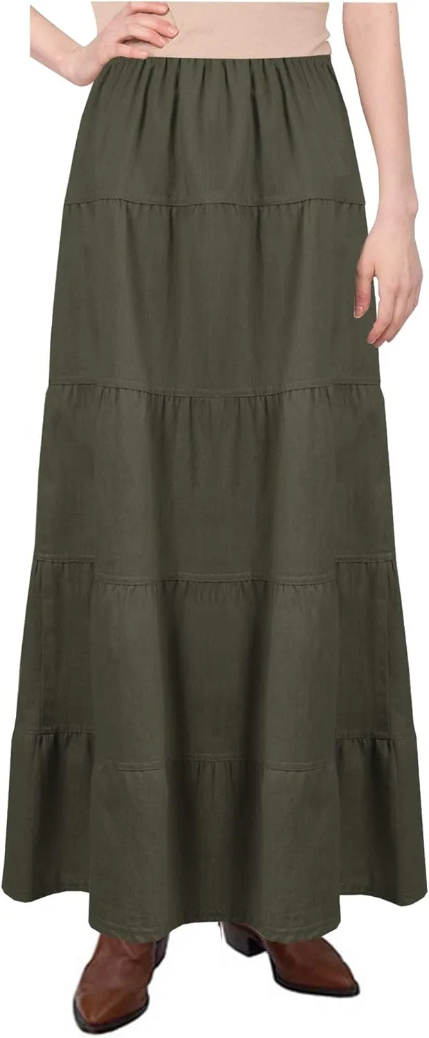 Baby'O Women's Ankle Length Tiered Long Denim Prairie Skirt