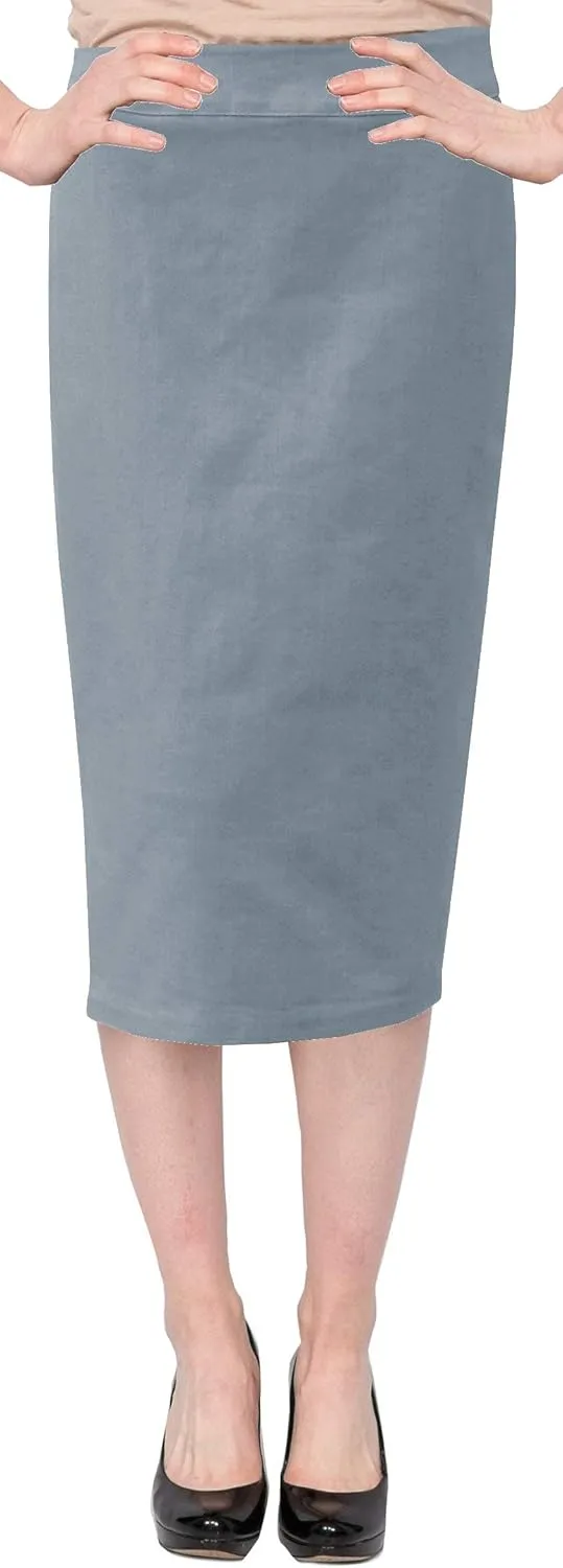 Baby'O Women's Basic Below The Knee Stretch Denim Pencil Skirt