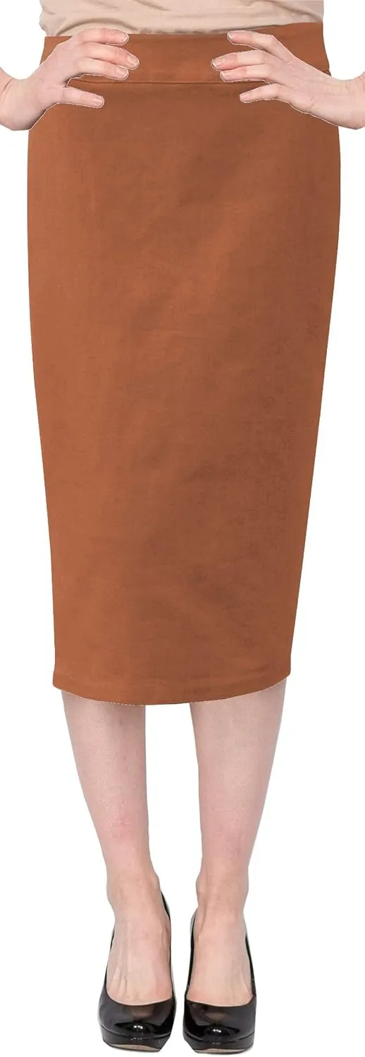Baby'O Women's Basic Below The Knee Stretch Denim Pencil Skirt