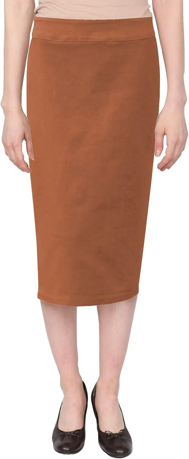 Baby'O Women's Basic Below The Knee Stretch Denim Pencil Skirt