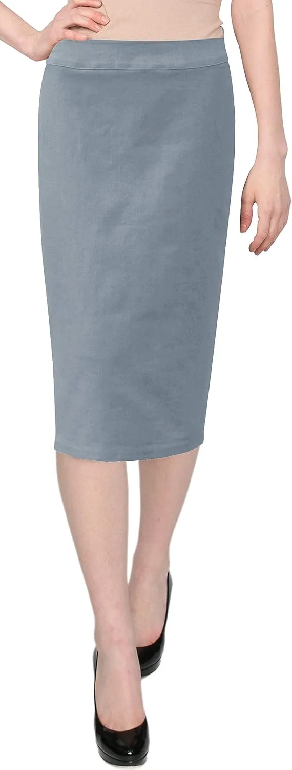 Baby'O Women's Basic Below The Knee Stretch Denim Pencil Skirt