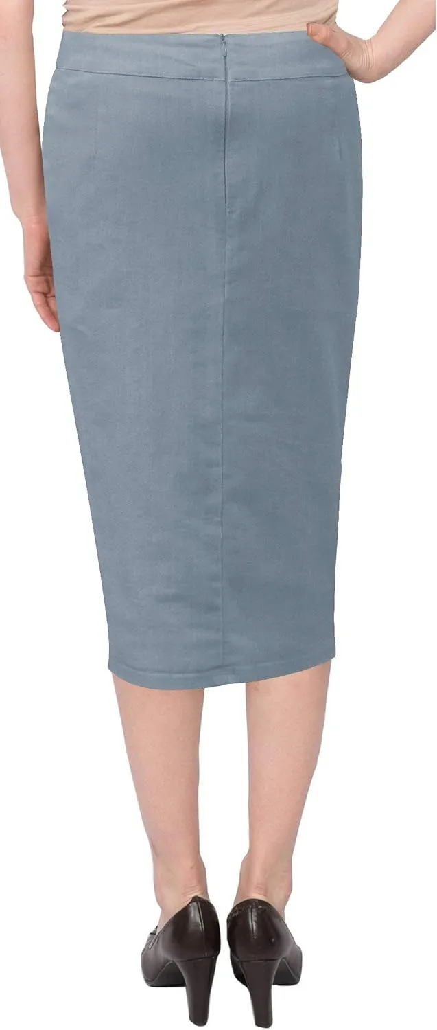Baby'O Women's Basic Below The Knee Stretch Denim Pencil Skirt