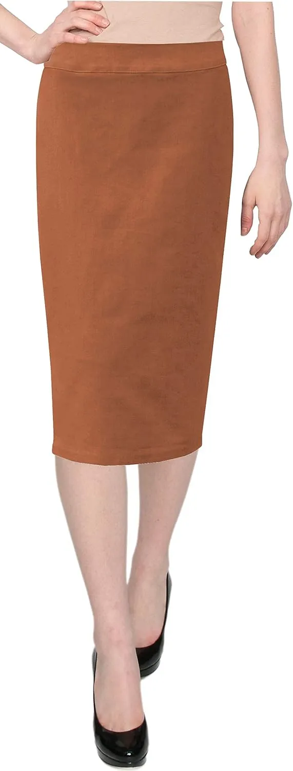 Baby'O Women's Basic Below The Knee Stretch Denim Pencil Skirt