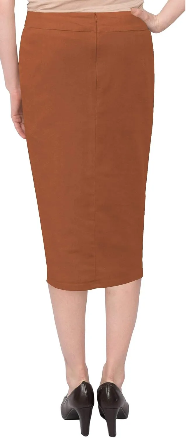 Baby'O Women's Basic Below The Knee Stretch Denim Pencil Skirt