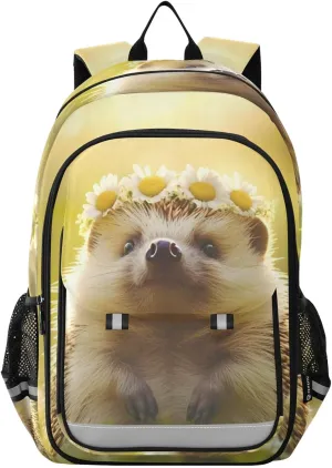 Backpack Cute Hedgehog Garland Travel Laptop Daypack Shoulder Bag Book Bag Daypack with Reflective Strip 12.9 ×17.7 In
