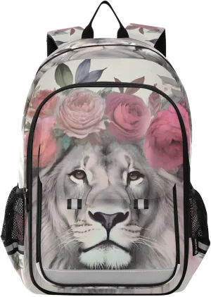 Backpack Lion Garland Watercolor Travel Laptop Daypack Shoulder Bag Book Bag Daypack with Reflective Strip 12.9 ×17.7 In