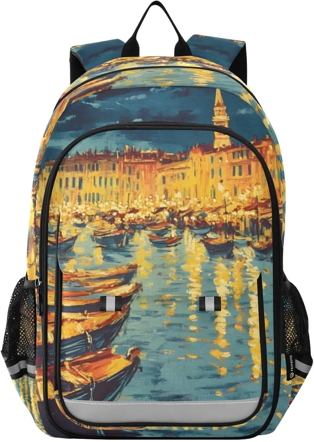 Backpack Marseille Boats Night for Women Men Travel Laptop Daypack Shoulder Bag Book Bag Daypack with Reflective Strip 12.9” × 17.7”