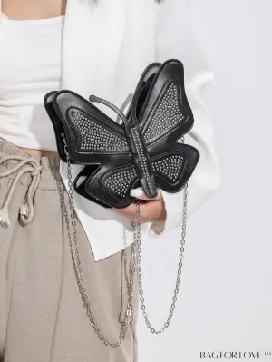 BagForLove - Chic Rivet Design PU Asymmetrical Bag with Butterfly Decoration
