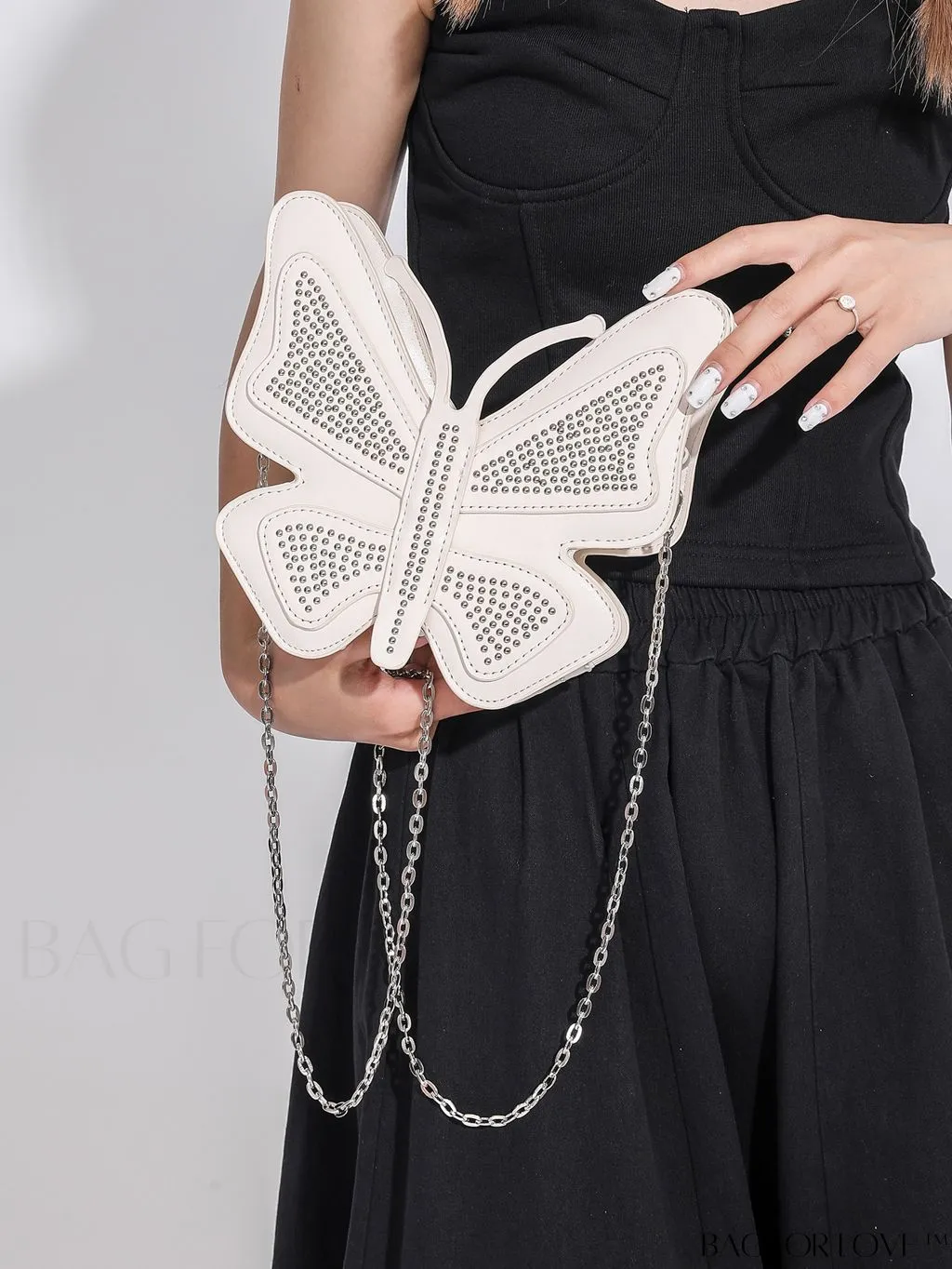 BagForLove - Rivet-Embellished Butterfly PU Handbag: Elegant and Chic