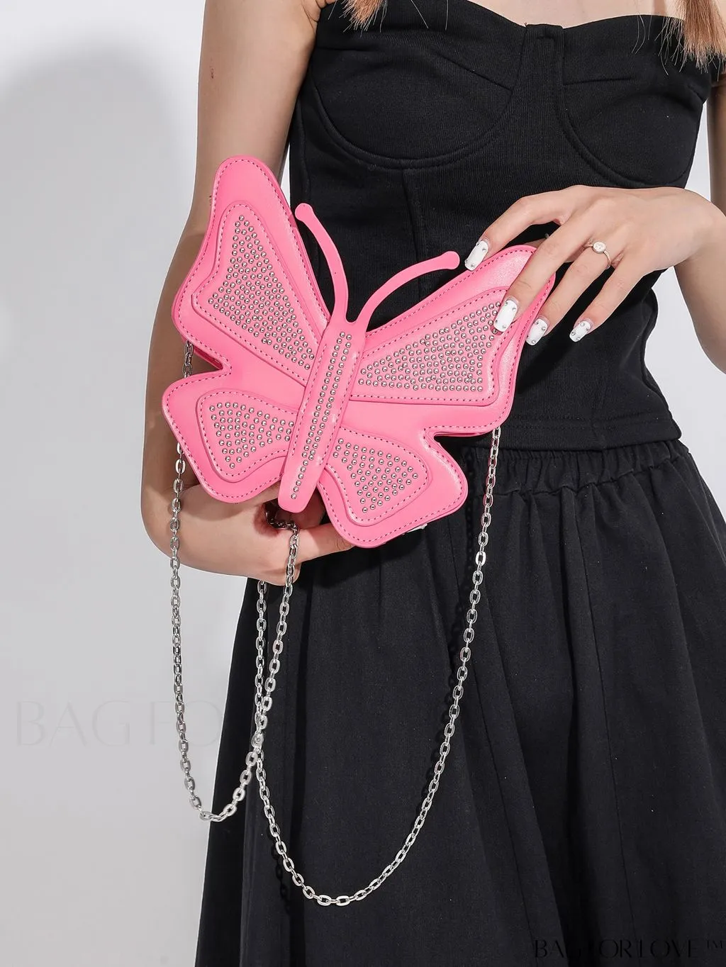 BagForLove - Rivet-Embellished Butterfly PU Handbag: Elegant and Chic