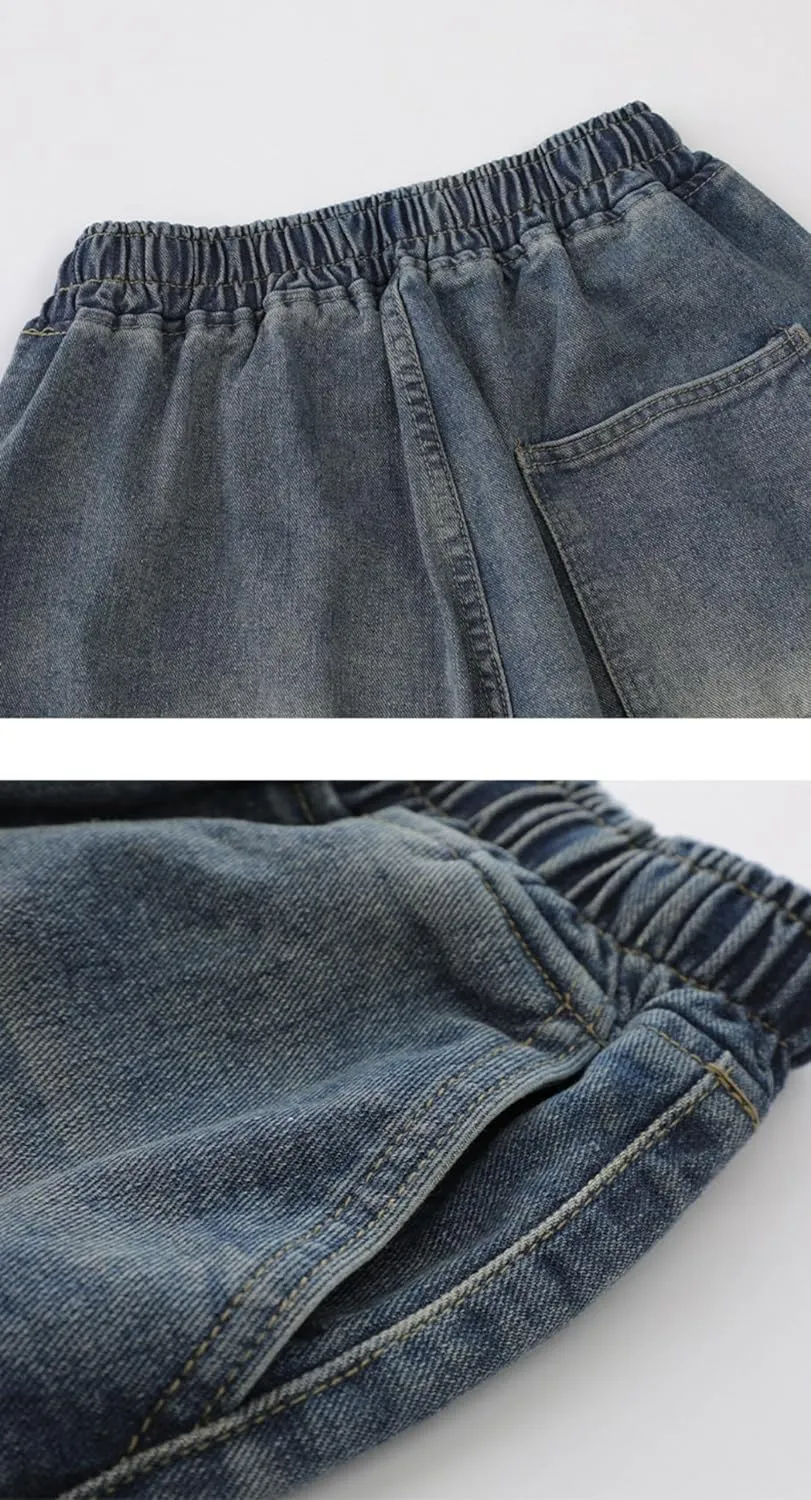 Baggy Jorts Y2K - Unisex Wash Star Jean Shorts Men Mid Thigh Denim Shorts Women, Casual Loose Fit Streetwear