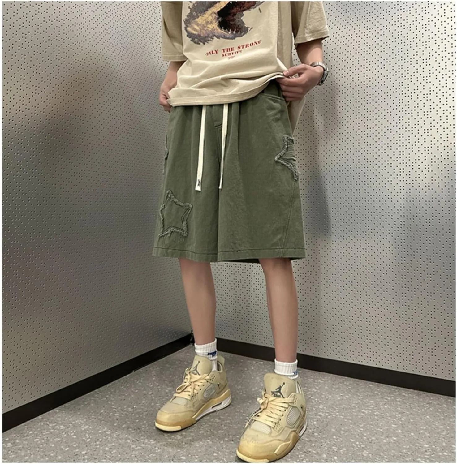 Baggy Jorts Y2K - Unisex Wash Star Jean Shorts Men Mid Thigh Denim Shorts Women, Casual Loose Fit Streetwear