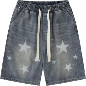 Baggy Jorts Y2K - Unisex Wash Star Jean Shorts Men Mid Thigh Denim Shorts Women, Casual Loose Fit Streetwear