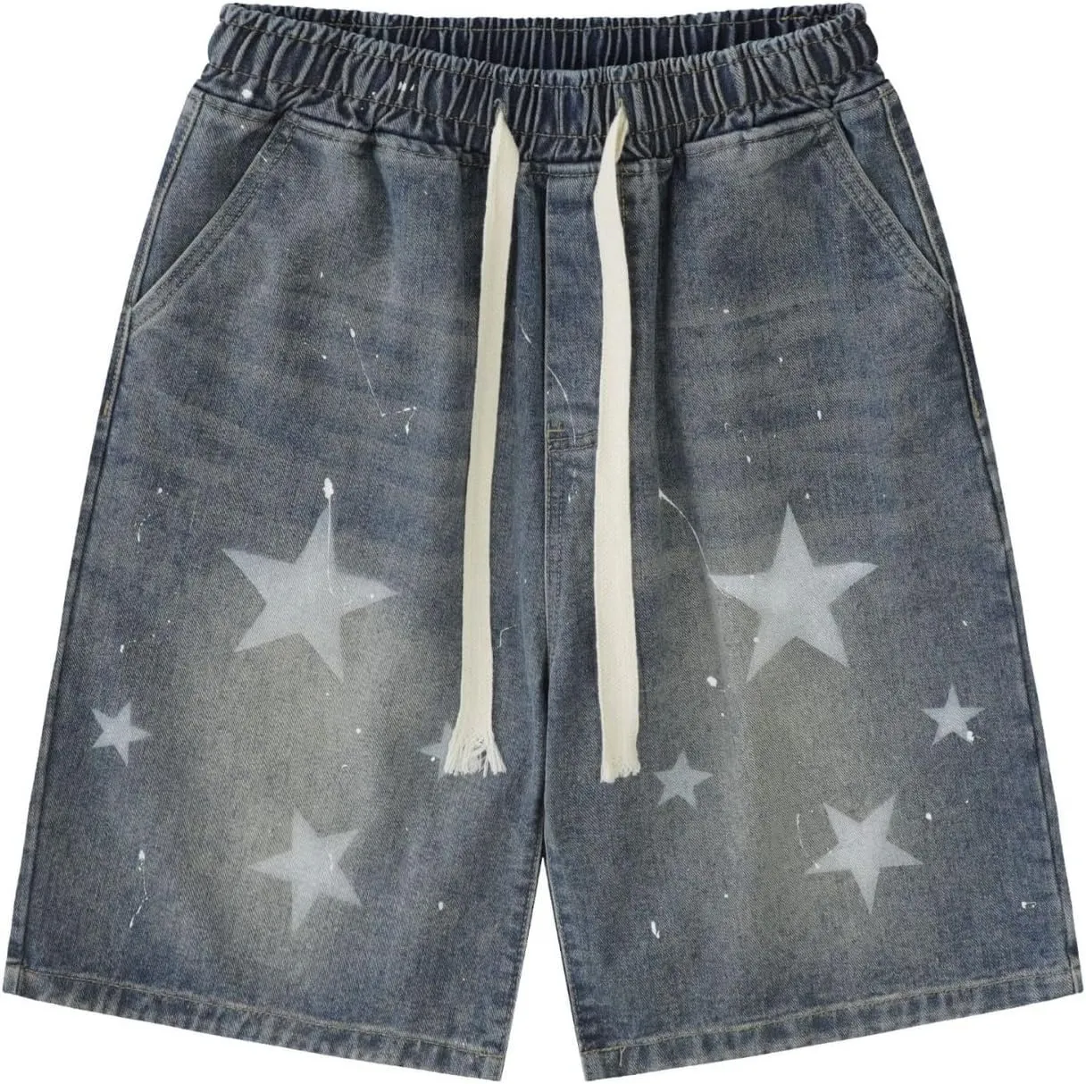 Baggy Jorts Y2K - Unisex Wash Star Jean Shorts Men Mid Thigh Denim Shorts Women, Casual Loose Fit Streetwear