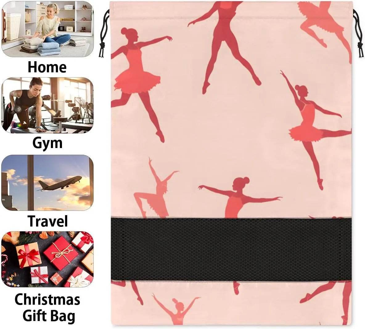 Ballet Dancer Portable Travel Shoe Bag Shoe Organizer Drawstring Travel Shoe Storage Bags Shoe Pouch for Men and Women 12.4 x 17 inch
