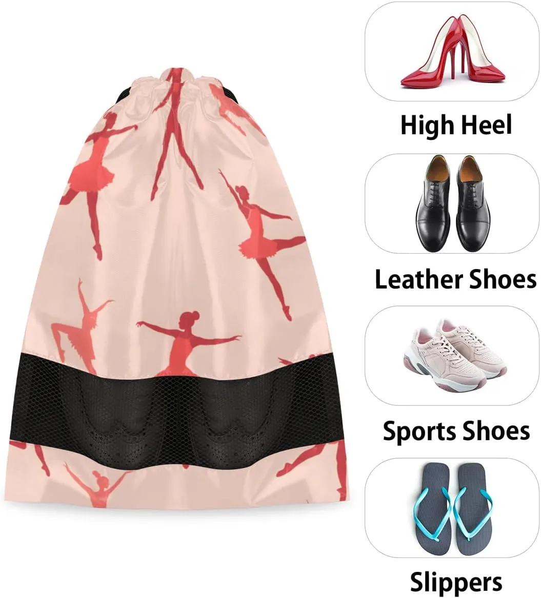Ballet Dancer Portable Travel Shoe Bag Shoe Organizer Drawstring Travel Shoe Storage Bags Shoe Pouch for Men and Women 12.4 x 17 inch