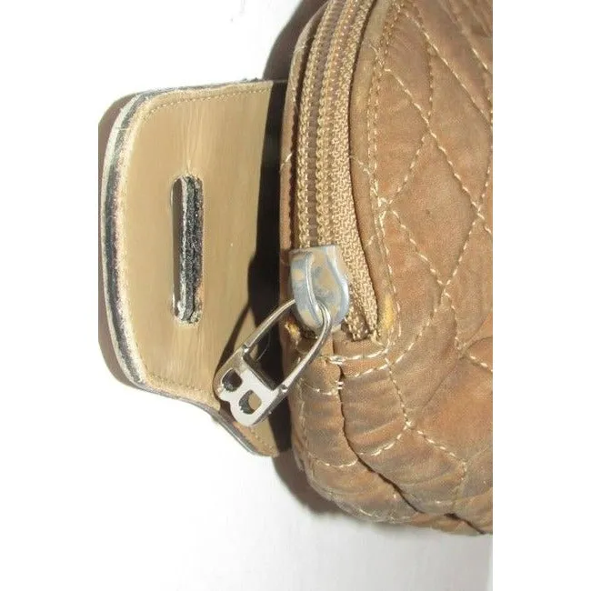 Bally Tan Gold Leather Chrome Belt Bag Fanny Pack Wallet