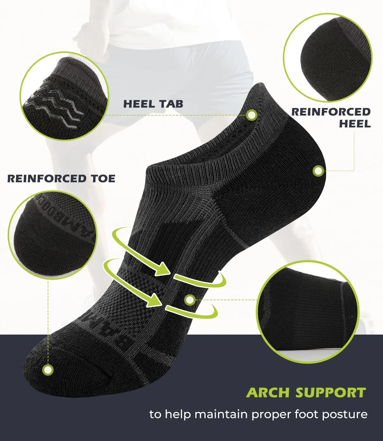 BAMBOO COOL Men's No-Show Socks Low Cut Breathable Moisture-Wicking Socks Non Slip Running Workout casual, 6 Packs