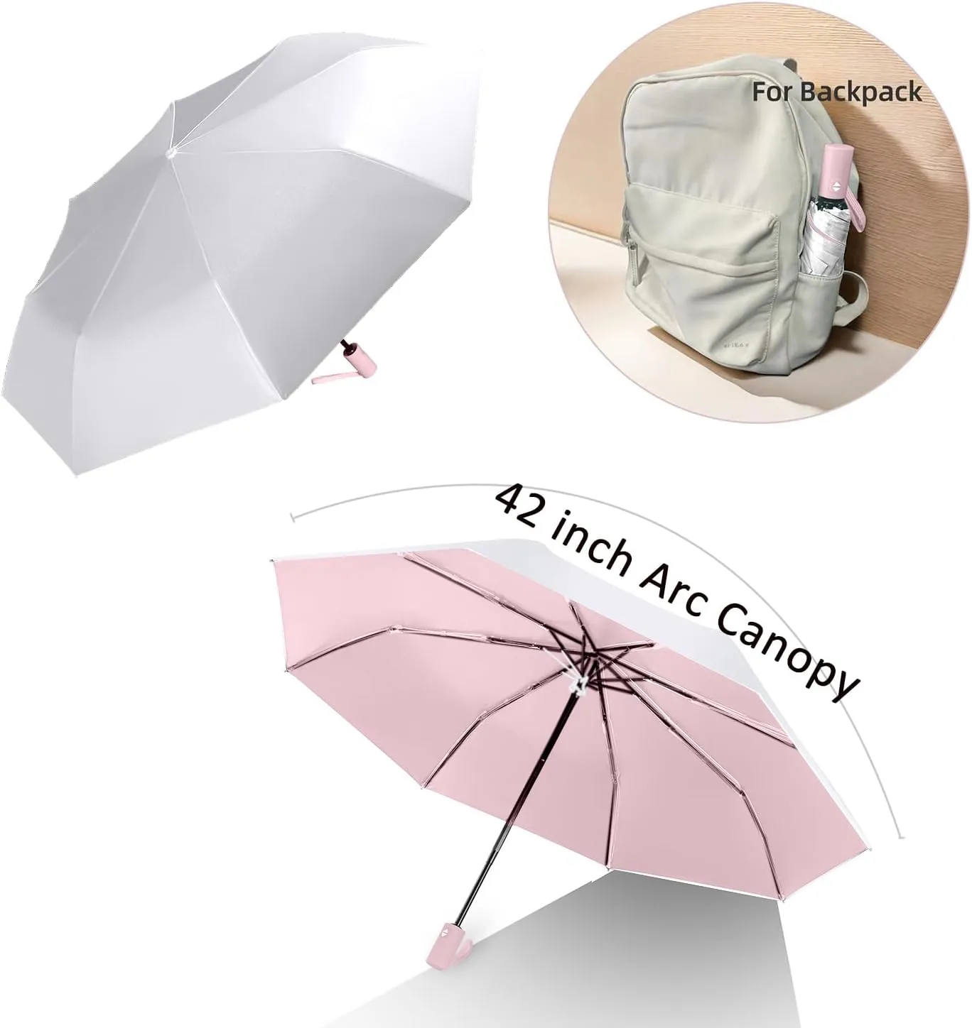 BAODINI Small UV Protection Travel Umbrella Compact for Rain and Sun UPF 50  Windproof Portable 42 inch Umbrella for Women and Men