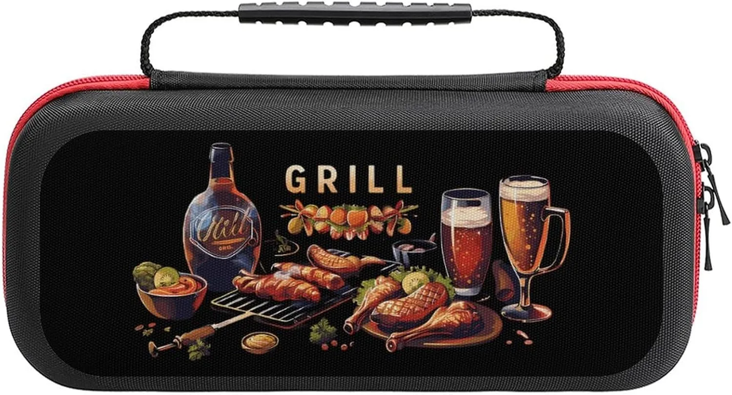 Barbecue Food BBQ Carrying Case Compatible with Switch Console Portable Protective Pouch Bag for Accessories and Games