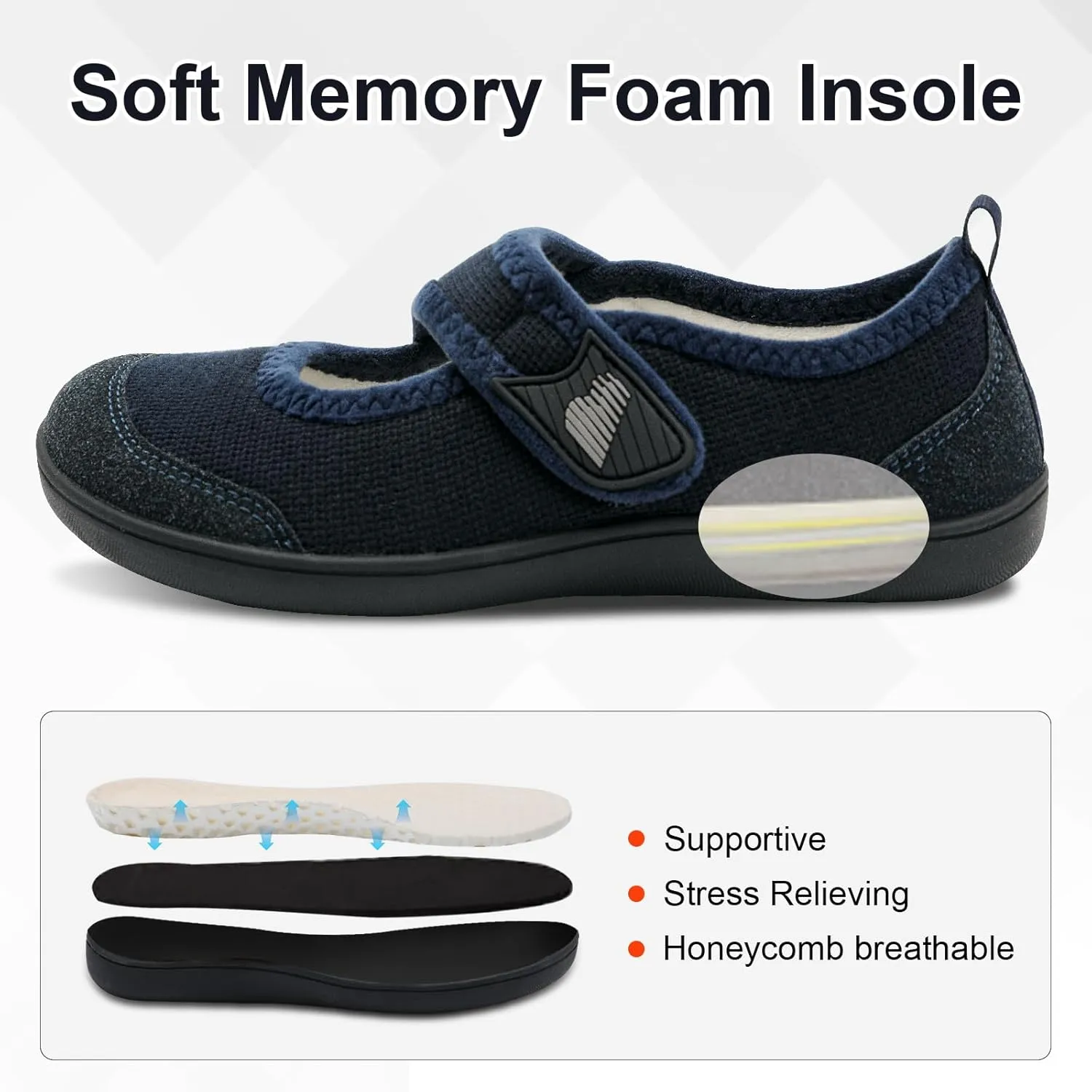 BARERUN Womens Slippers Wide Diabetic Shoes for Women Adjustable House Slippers Swollen Bunions Neuropathy House Shoes Stable Non Slip Barefoot Walking Shoes Indoor Outdoor