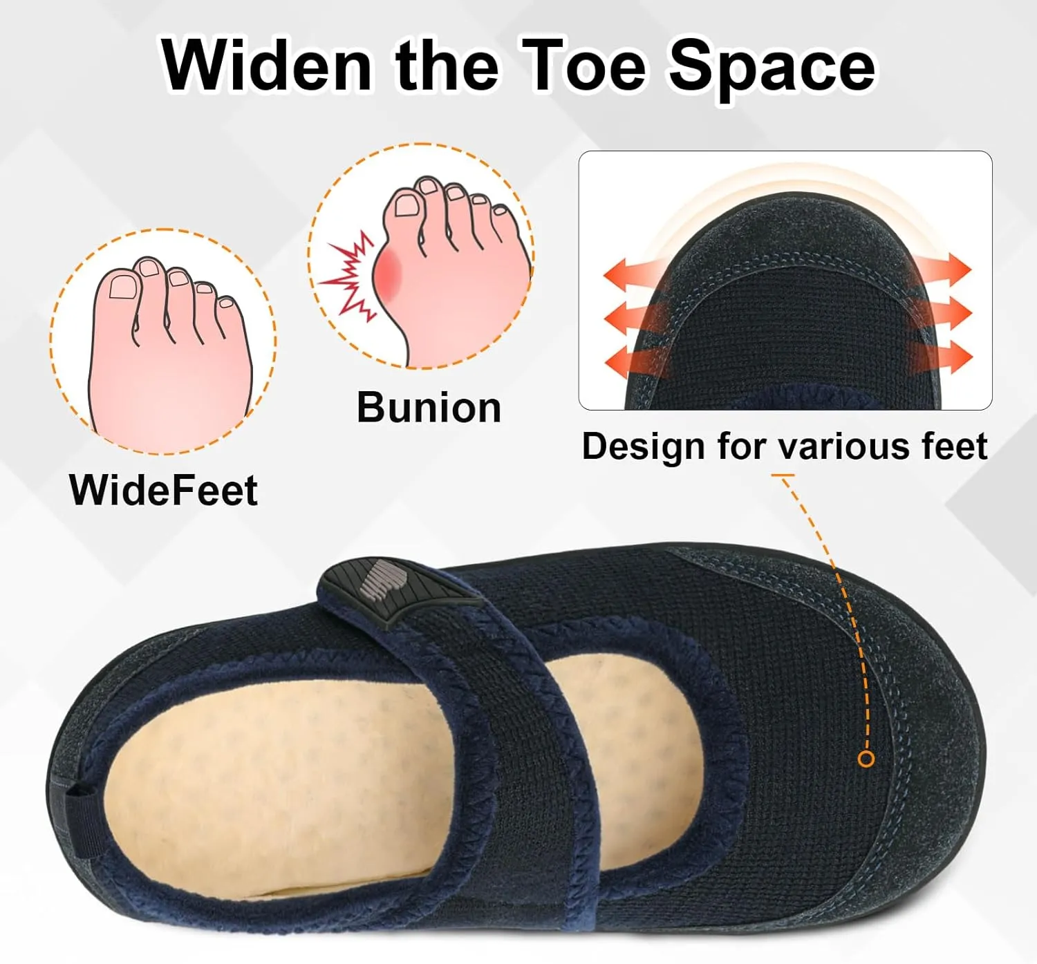 BARERUN Womens Slippers Wide Diabetic Shoes for Women Adjustable House Slippers Swollen Bunions Neuropathy House Shoes Stable Non Slip Barefoot Walking Shoes Indoor Outdoor