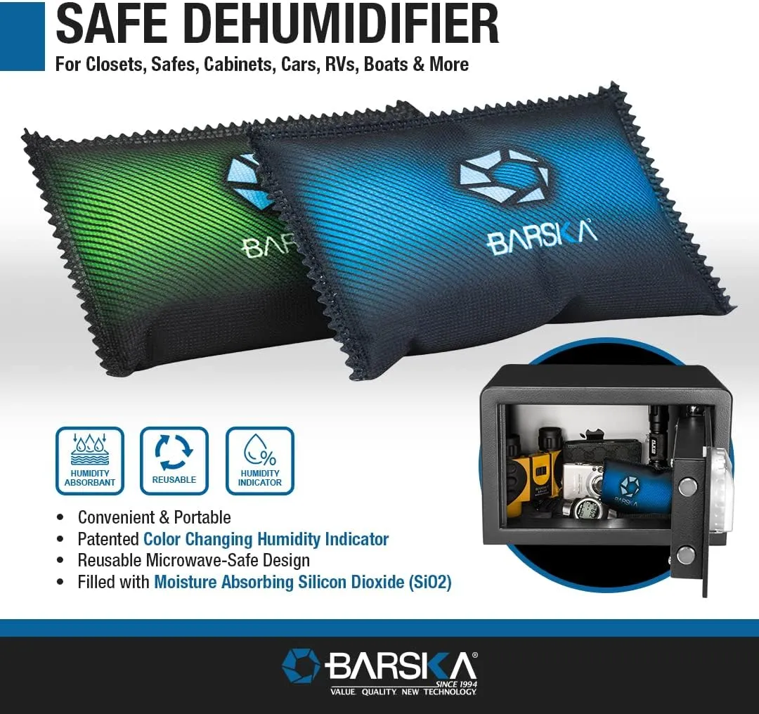 BARSKA Rechargeable Desiccant Dehumidifier – Portable Moisture Absorber for Safes, Closets, Basements, Cars – Reusable & Microwaveable