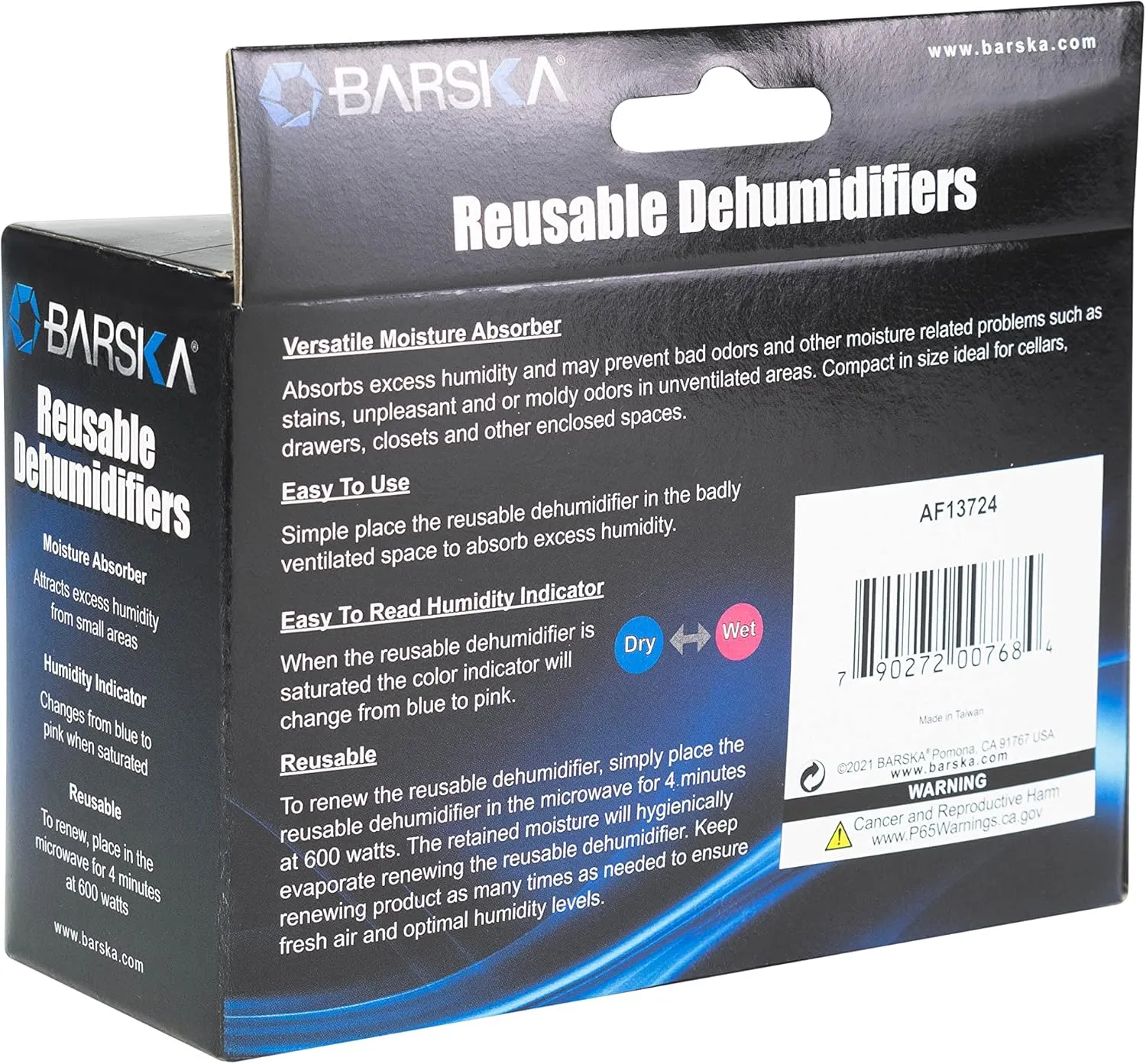 BARSKA Rechargeable Desiccant Dehumidifier – Portable Moisture Absorber for Safes, Closets, Basements, Cars – Reusable & Microwaveable
