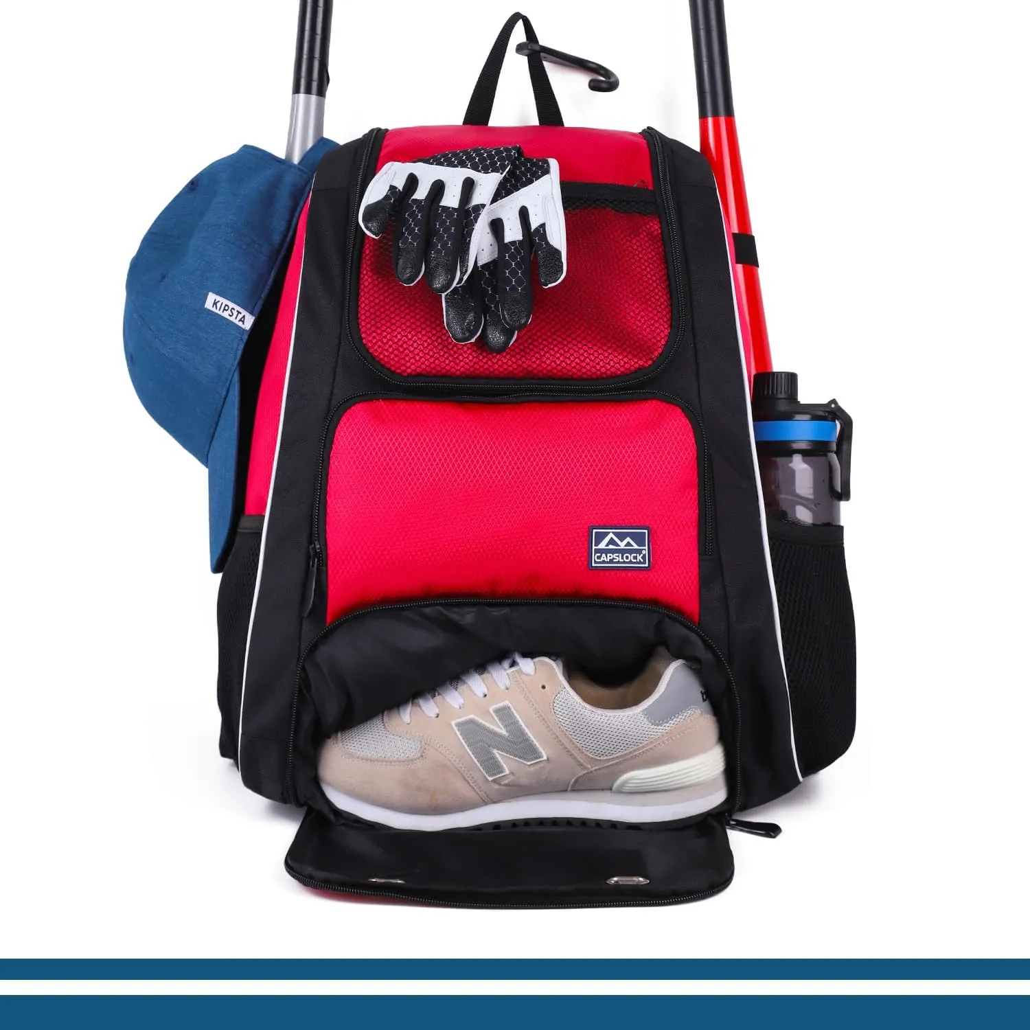 Baseball Bat Bag Backpack,T-Ball & Softball Bat Bag with Shoes Compartment for Youth and Adult, Lightweight Baseball Bag with Fence Hook Hold Bat, Batting Mitten, Helmet, Caps, Teeball Gear
