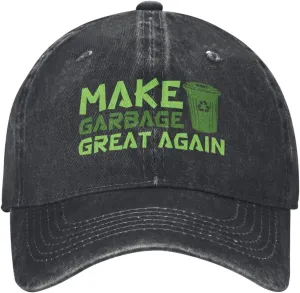 Baseball Cap Make Garbage Great Again Washed Denim Adjustable Fashion Unique Hat for Men Women