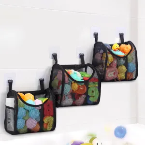 Bathtub Toy Storage, 6 Compartments Detachable Bath Toy Holder for Bathtub, Large Bath Toy Organizer, Quickly Dry Bath Toy Net Basket, Mesh Shower Caddy for Sorting Toys Toiletry - Black