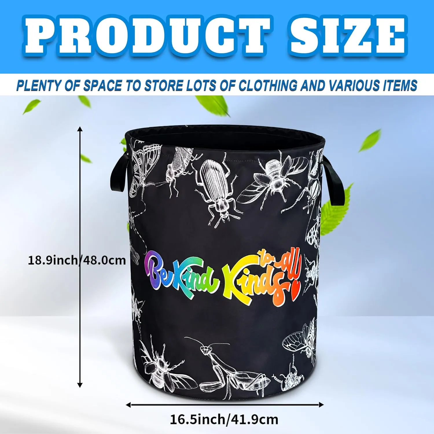 Be Kind To All Kinds Laundry Basket Moths Crickets Animal Oxford Cloth Laundry Hamper With Handle Foldable Portable Clothes Storage Basket 18.9 X 16.5 In Storage Bag For Laundry Room/Bathroom/Bedroom