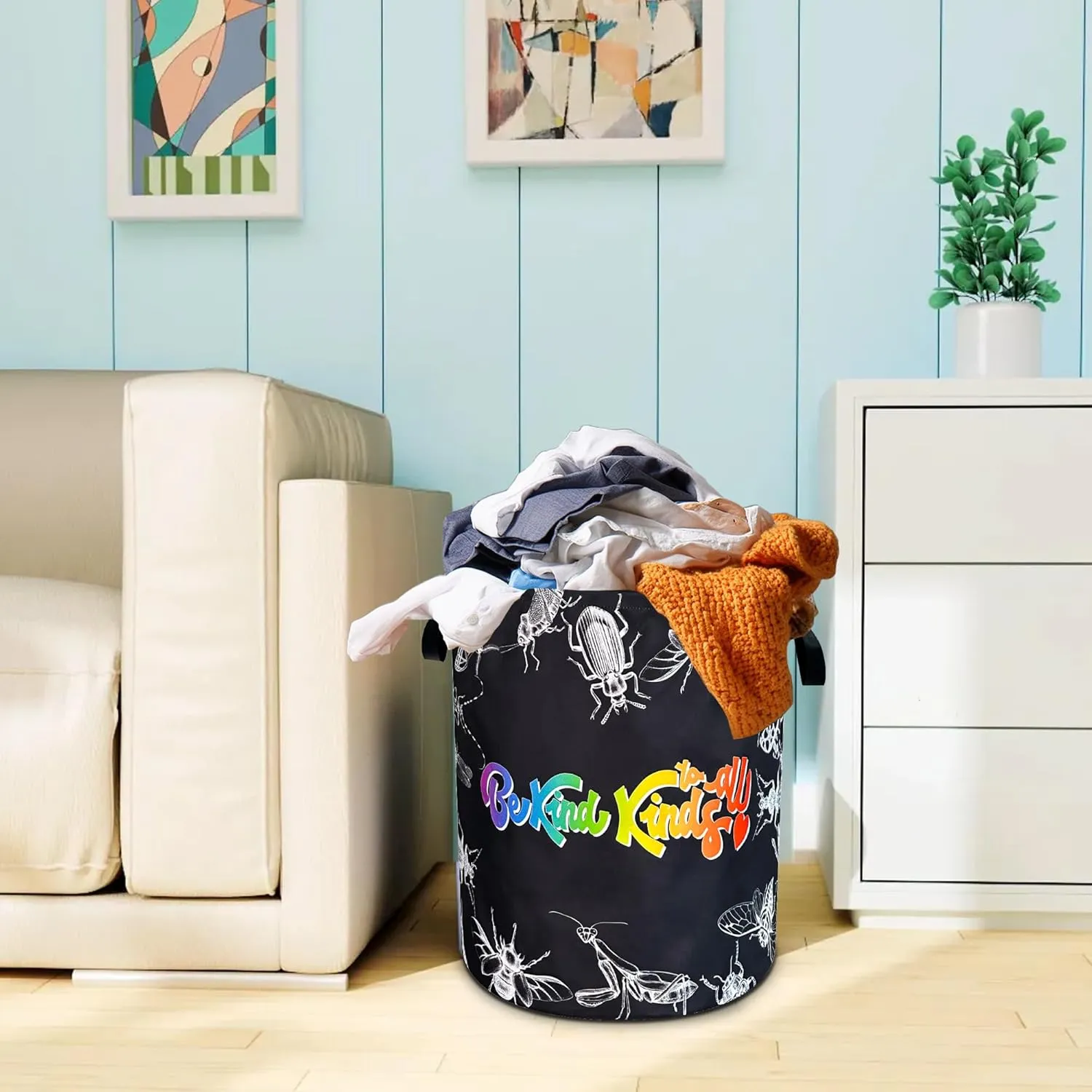 Be Kind To All Kinds Laundry Basket Moths Crickets Animal Oxford Cloth Laundry Hamper With Handle Foldable Portable Clothes Storage Basket 18.9 X 16.5 In Storage Bag For Laundry Room/Bathroom/Bedroom