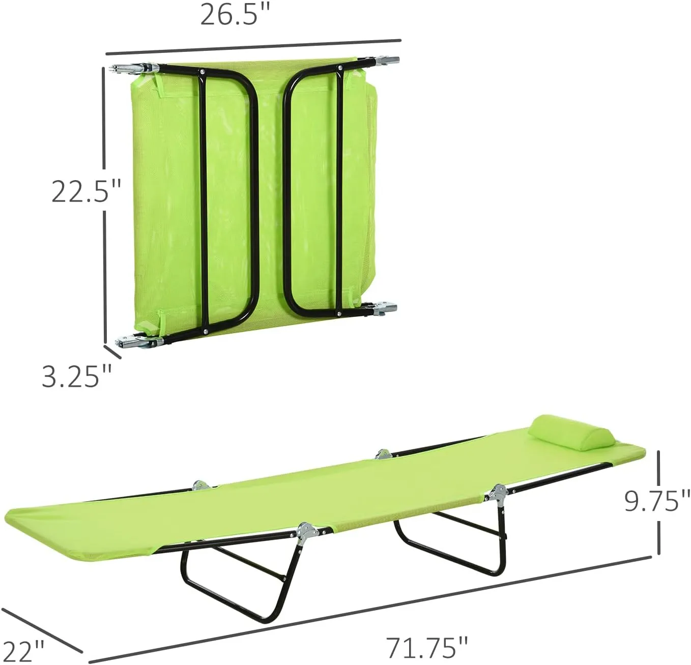 Beach-Camping Lounge-Chair Chaise-Outdoor Folding-Reclining - Tanning Chairs Portable Adjustable Backrest Poolside Patio for Garden Lawn Backyard Picnics (Green)