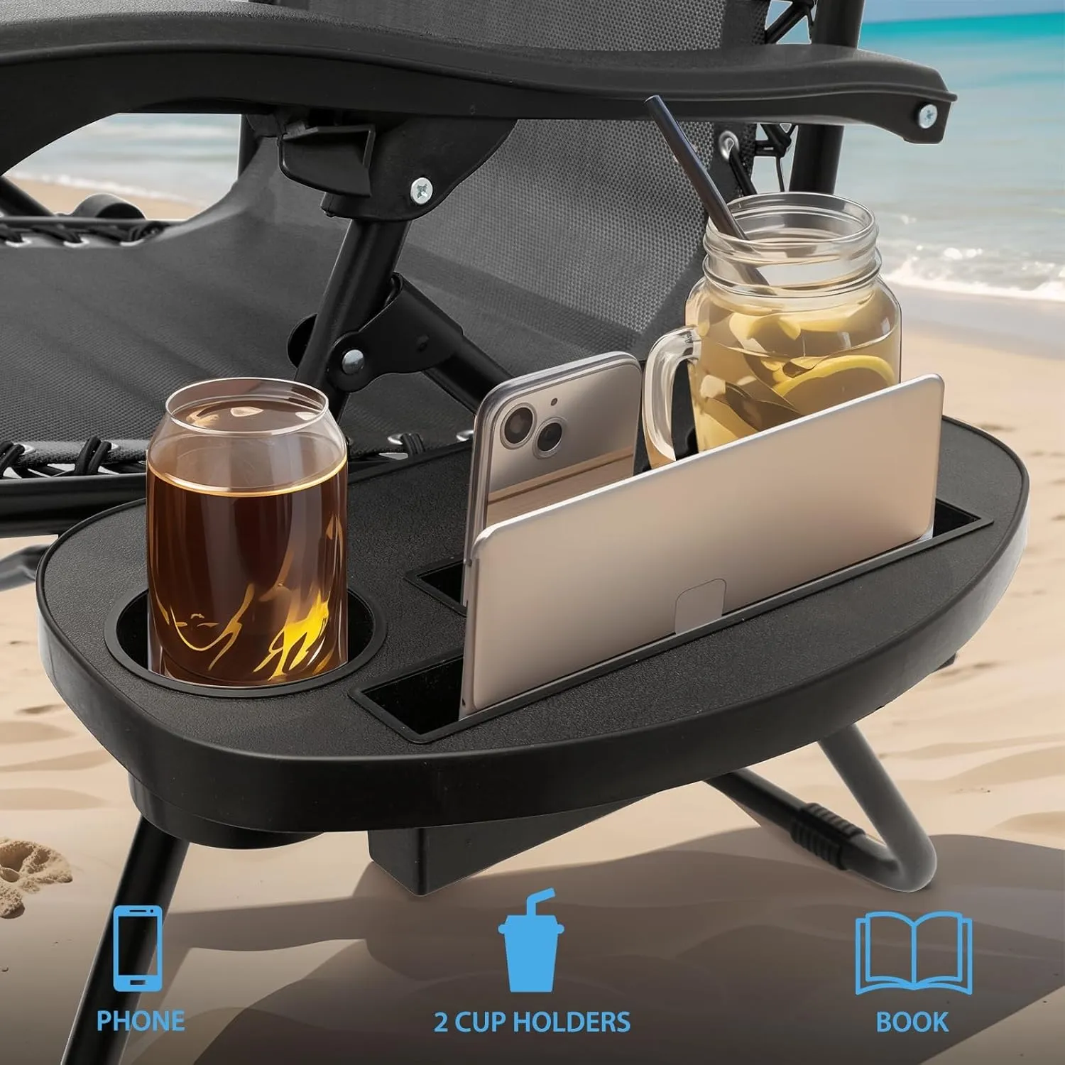Beach Chairs Lightweight Zero Gravity Chair - Foldable Outdoor Lounger, 330lbs Capacity, Portable Beach Recliner, CAAP-BCC-C1P-BK