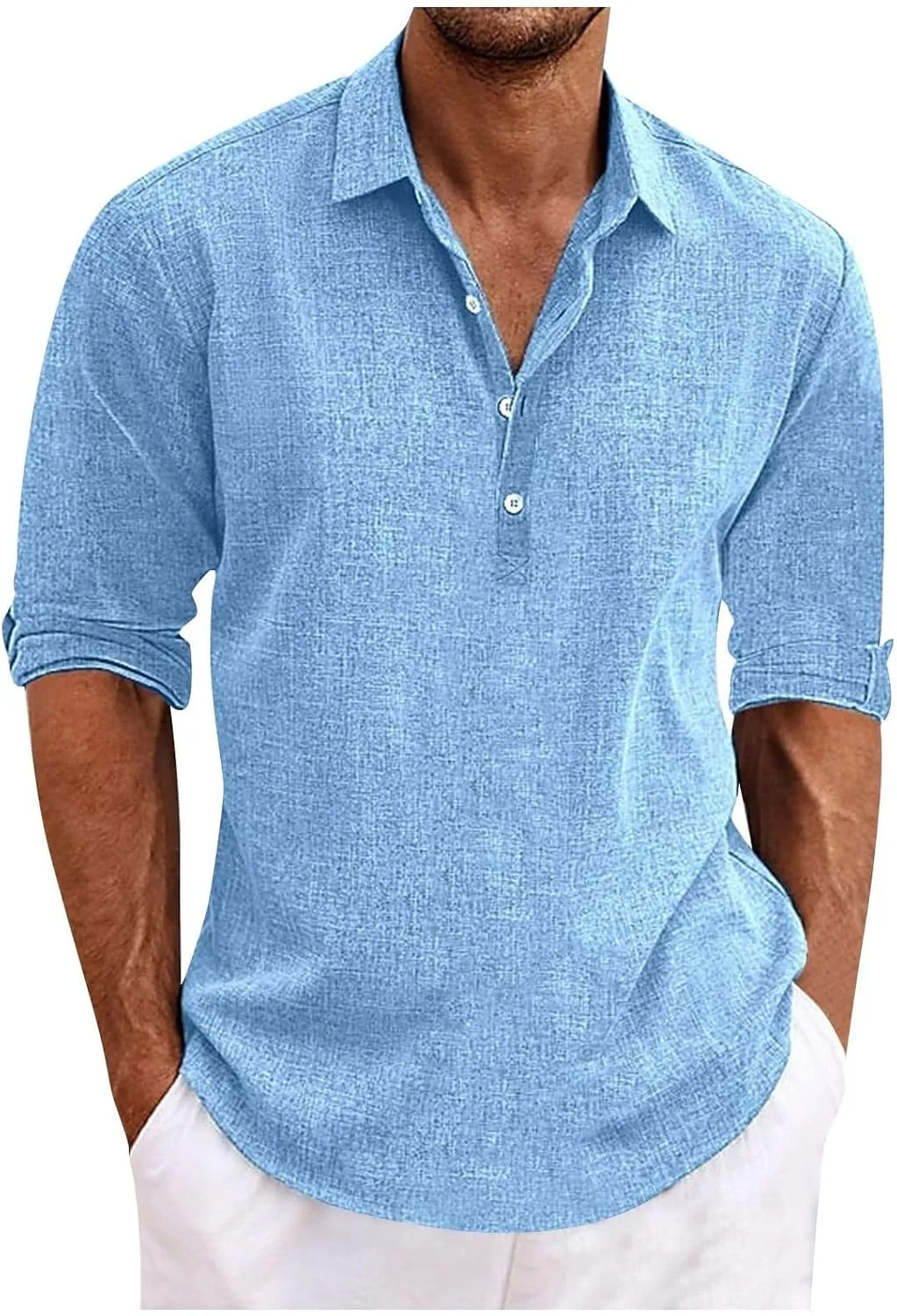 Beach Shirts for Men Cotton Blend Shirt Solid Long Sleeve Button Down Shirt Casual Blouse Summer Hawaiian Shirts