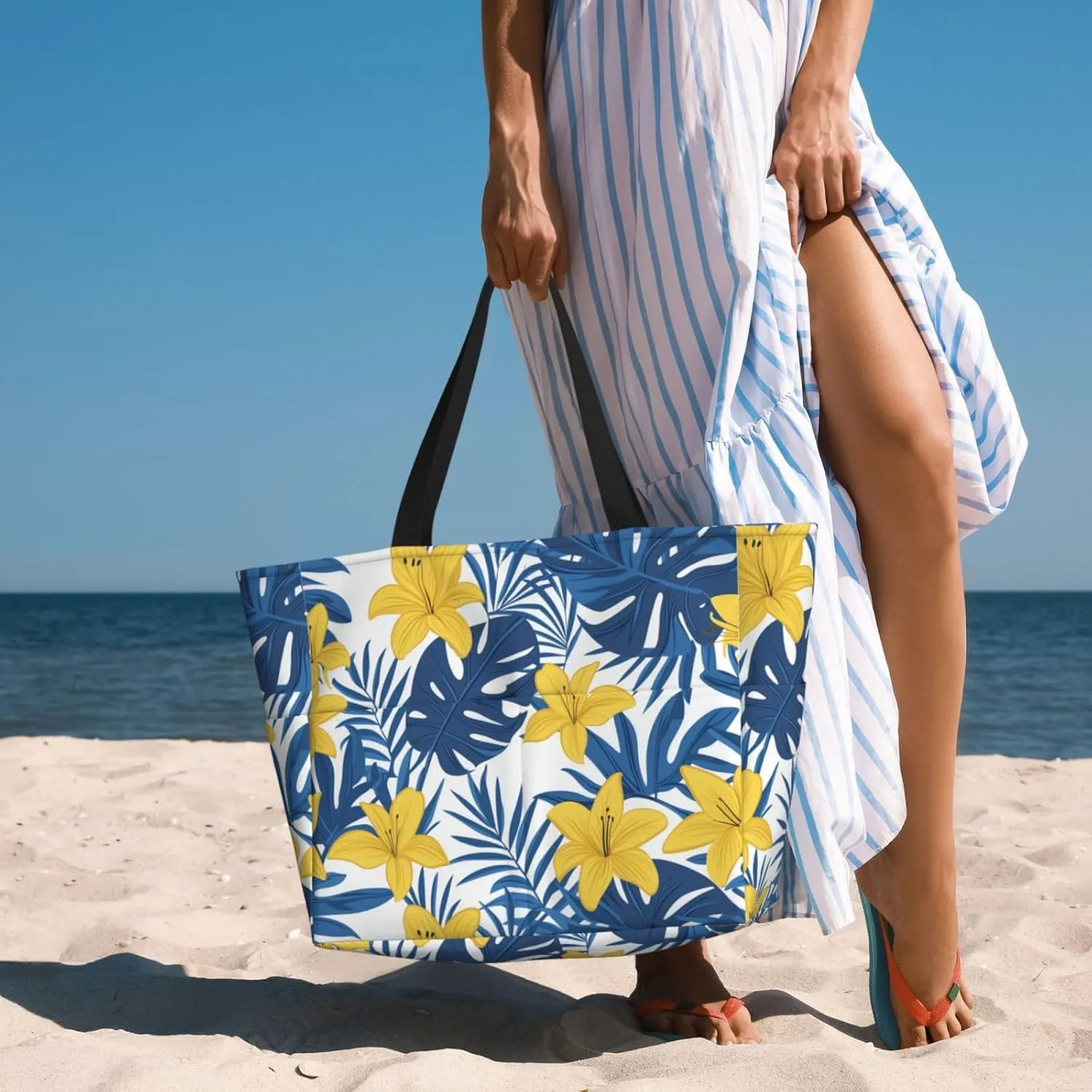 Beach Tote Bag for Women Beach Bag Waterproof and Sandproof Tote Bag with Wet Bag Large Travel Bag for Weekend Travel
