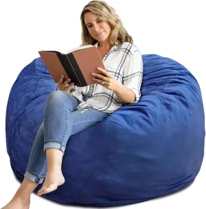 Bean Bag Chair 4Ft, Memory Foam Filled, Removable Velvet Cover, Giant Bean Bag Chairs for Adults and Teens, Round Sofa Chair for Living Room, Bedroom and Gaming Room, Navy Blue