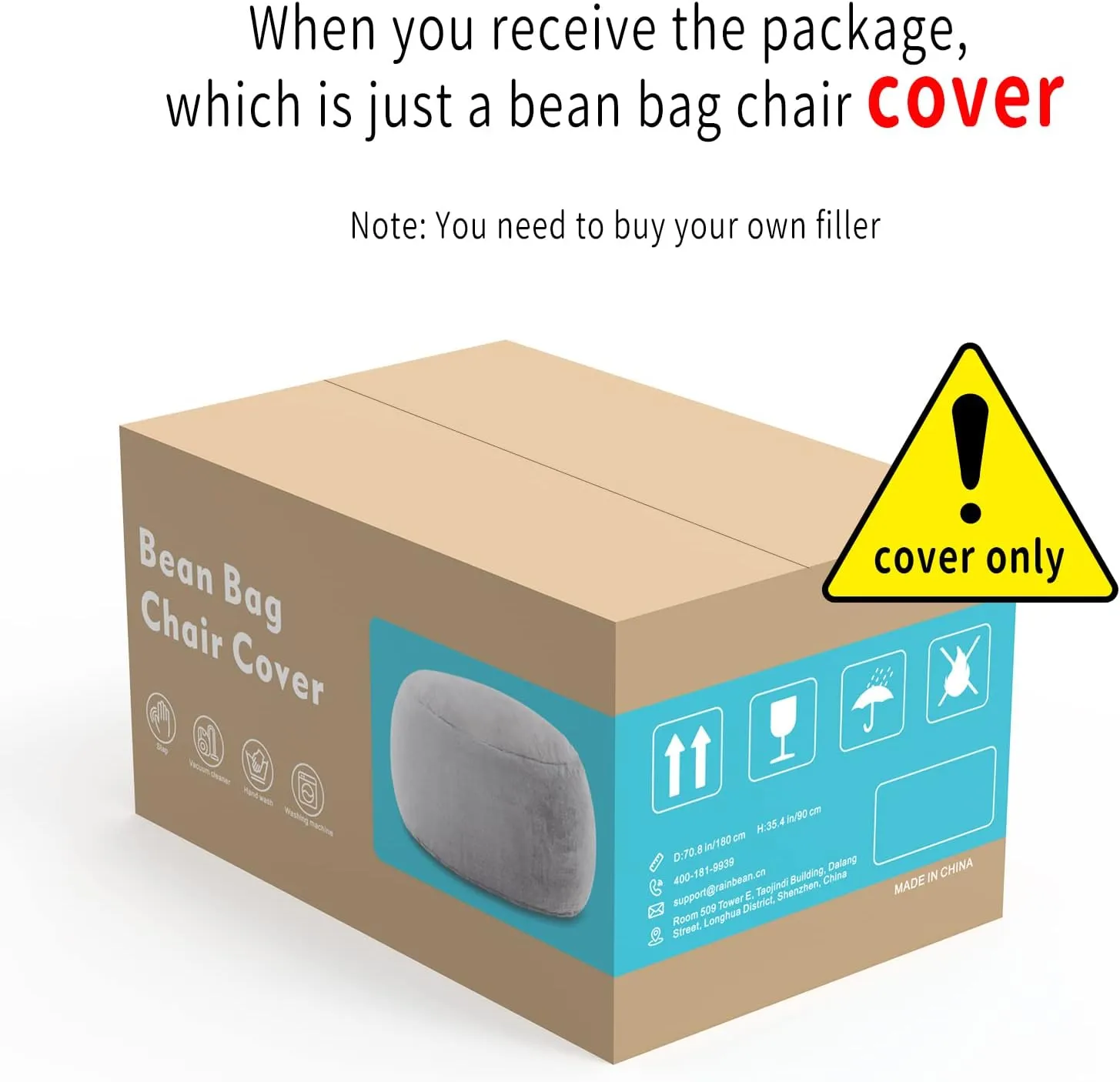 Bean Bag Chair Cover Without Filler,Big Round Soft Fluffy PV Velvet Washable Bean Bag Lazy Sofa Bed Cover for Adults,Living Room Bedroom Furniture Outside,6ft snow grey(No Filler)