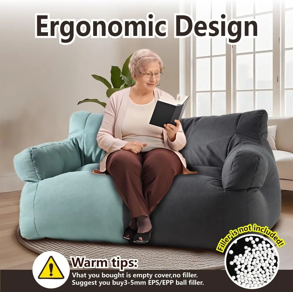 Bean Bag Chair Double Sofa Lazy Sofa Leisure Bedroom Living Room Living Balcony Modern Simple(No Fillers)(Color:Black)
