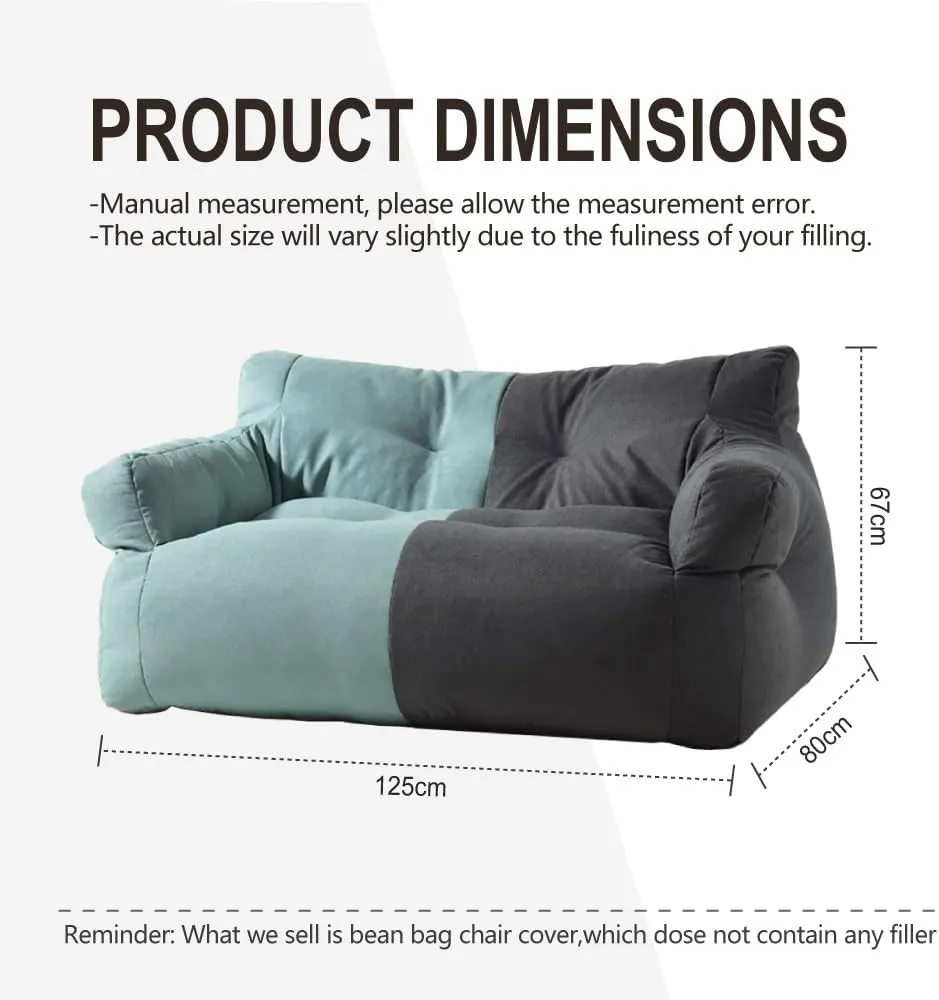 Bean Bag Chair Double Sofa Lazy Sofa Leisure Bedroom Living Room Living Balcony Modern Simple(No Fillers)(Color:Black)